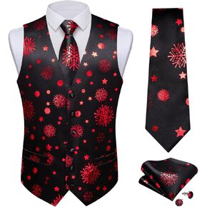 DiBanGu Mens Christmas Suit Vest and Tie Set Fun Snowflake Holiday Party Waistcoat Necktie Pocket Square Cufflinks S-3XL
