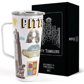 Greenline Goods 30oz Austin City Insulated Tumblers with Lids & Handle – Stainless Steel Tumblers for Hot & Cold Beverages, Elegant Coffee Tumbler Mug Design – Hot & Cold Coffee Tumbler