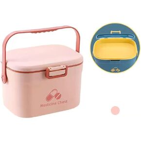 First Aid Box, Empty Medicine Box Portable Medicine Container Organizer Storage Box 2 Layer Home First Aid Box for Home Office(Pink)