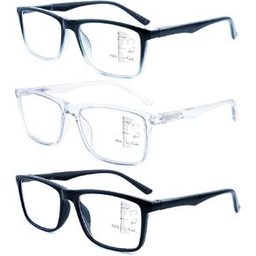 3 Pack Progressive Reading Glasses 1.5 Oversized Large Square Men Readers,Lightweight Cheaters Glasses W/Comfortable Spring Hinges