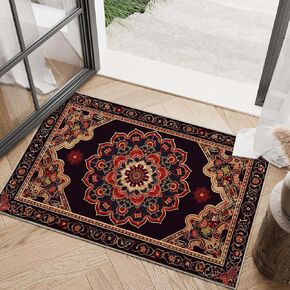 Area Rug 2x3 Entryway Rugs Boho Black Red Vintage Small Carpet Non Slip Washable Indoor Door Mat Entrance Throw Rug for Home Kitchen Bathroom Bedroom