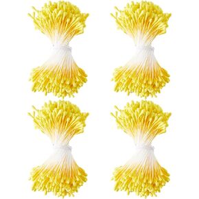 GORGECRAFT 1600PCS 2mm Yellow Pearl Double Heads Handmade Flower Stamen Flower Stamens Pistil Artificial Pearlized Floral Pollens Stamen for Christmas Wedding Flower Making Scrapbook Decoration