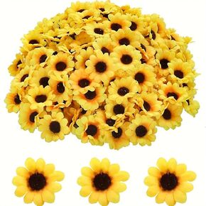 100PCS Yellow Sun Flower Heads Decorations,Artificial Mini Daisy Decorative Flower,Sunflower Decorative Fabric Flowers,Craft Floral Embellishments for DIY Crafts Wedding Floral Arrangements