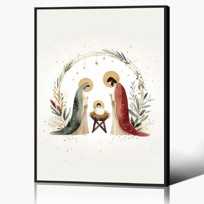 Neejaold Vintage Mary & Joseph Birth of Jesus Christ Poster, Nativity Scene Canvas Wall Art, Holy Christian Spiritual Painting, Nativity Pictures for Wall, Holy Gift 12x16in Unframed