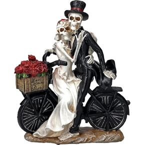 Pacific Giftware Love Never Dies Newly Wed Skeleton Couple Rose Basket Bike Statue 12.2" Tall