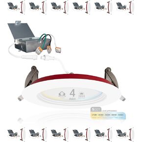 NUWATT 12 Pack, 4 Inch 2 Hour FIRE Rated Baffle LED Recessed Lighting, 27K/30K/35K/40K/50K Selectable, Dimmable, 900LM, IC Rated, 4in Canless Wafer Lights, Wet Rated Ceiling Light, No Tenmat Needed