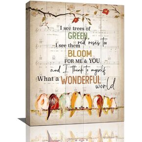 Birds Wall Art Vintage Music Birds Pictures Wall Decor Rustic Farmhouse Canvas Painting Country Framed Artwork for Kitchen Dining Room Bathroom Decoration 12"x16"