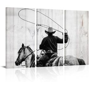 Saypeacher Cowboy Canvas Wall Art Western Painting Decor Cowboy Ride Horse Farm Western Pictures Retro American Cowboy Wall Art Prints (16x32inx3pcs)