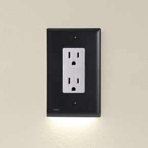 Single - SnapPower GuideLight 2 [For Duplex Outlets] - Replaces Plug-In Night Light - Electrical Receptacle Wall Plate With LED Night Lights - Auto On/Off Sensor - (Duplex, Light Almond)