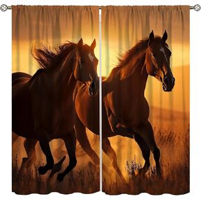 Horse Window Curtains, Western Wild Galloping Horses Curtains for Living Room, Western Rustic Farm Animal Running Horse Drapes 2 Panel Sets,42x63 Inch