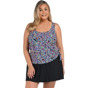 Scoop Neck Faux Tankini Swim Dress One Piece Swimsuit