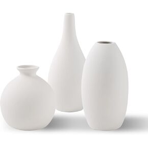 White Ceramic Vase Set of 3, Farmhouse Decor, Home Decorative Vases for Kitchen, Bedroom, Office, Living Room, Bathroom, Shelf Centerpiece Table Decorations, Vases Set Gift