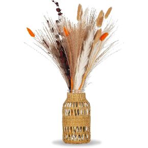 WHJY Boho Vase for Home Decor Farmhouse Vase for Dried Pampas Flower Vase with Rattan Cover End Table Decorations for Living Room-Large