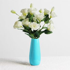 Pink Ceramic Vase with Vertical Stripes, 7.5 Inch Flower Vase for Pampas Calla Lily Tulip, Minimalism Modern Style for Home Living Room Dining Table Farmhouse Office Decor