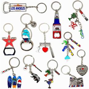 12 Pcs Los Angeles Keychain LA California Metal Keychains, 4 Bottle Openers, I love Los Angeles, Surfboard, Dolphins, Palm Tree, Beer, Hollywood Star, Los Angeles Key Chain Souvenirs, Gifts, Bundle