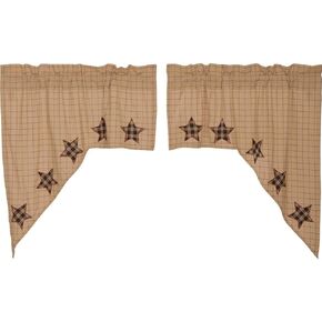VHC Brands, Bingham Star, Cotton, 36x36x16, Applique Swag, Set of 2, Black