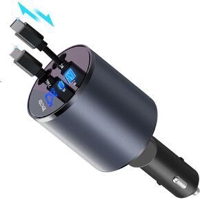 Retractable Car Charger,Fast 4 in 1 Car Charger for iPhone and Type C 60W,Retractable Cables and 2 Charging Ports Car Charger for iPhone 15/14/13,iPad,Galaxy and Pixel Multiple Devices