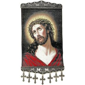 Generic Jesus Christ the Pantocrator with Crown - Religious Icon - Wall Hanging Tapestry Banner Large Art Décor - Christian Orthodox Catholic Cross - 16 x 8 inch - Christmas Ideal ICONL009