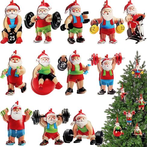 Syhood 26 Pcs 24 Pcs Gym Christmas Ornaments Sports Fitness Ornaments for Christmas Tree Santa Weightlifter Ornaments Double-Sided Acrylic Dumbbell Workout Gifts for Gym Lovers (Santa and Tools) in Saudi Arabia