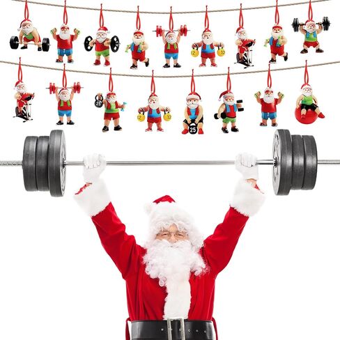 Syhood 26 Pcs 24 Pcs Gym Christmas Ornaments Sports Fitness Ornaments for Christmas Tree Santa Weightlifter Ornaments Double-Sided Acrylic Dumbbell Workout Gifts for Gym Lovers (Santa and Tools) in Saudi Arabia