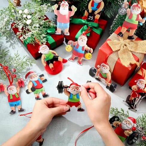 Syhood 26 Pcs 24 Pcs Gym Christmas Ornaments Sports Fitness Ornaments for Christmas Tree Santa Weightlifter Ornaments Double-Sided Acrylic Dumbbell Workout Gifts for Gym Lovers (Santa and Tools) in Saudi Arabia