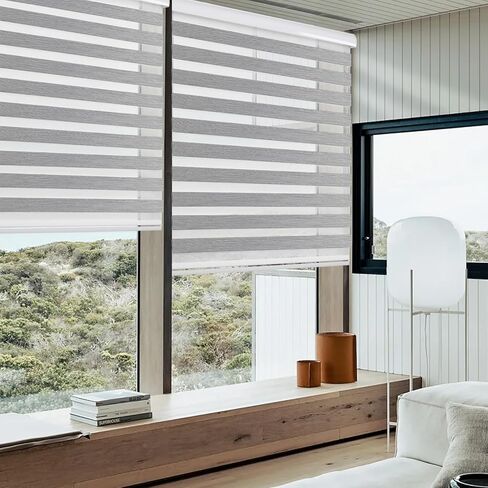 Joydeco ستائر حمار وحشي لاسلكية للنوافذ، ستائر حمار وحشي صغيرة شفافة باللون الرمادي مقاس 27 بوصة ث مرشح ضوء مزدوج الطبقة لنافذة باب زجاجية منزلقة in Kuwait