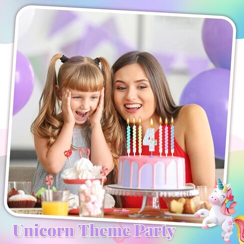 MTLEE Number 4 Birthday Candles Unicorn Number Candle with 12 Rainbow Spiral Candles for Girls Birthday Cake Sequin Numeral Princess Candle Number Birthday Cake Topper for Unicorn Birthday Decorations in Kuwait