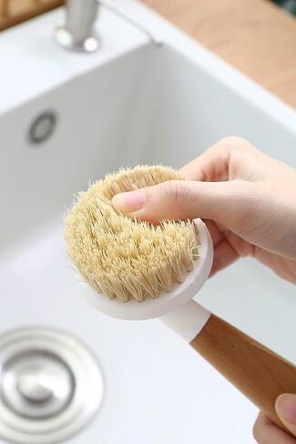 Dish Washing Brush Sisal with Bamboo Handle Dish Scrubber, Scrub Brush for Pans, Pots, Dishwashing and Cleaning Brushes (Square Brush and Short Brush) in Saudi Arabia