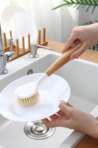 Dish Washing Brush Sisal with Bamboo Handle Dish Scrubber, Scrub Brush for Pans, Pots, Dishwashing and Cleaning Brushes (Square Brush and Short Brush) in Saudi Arabia