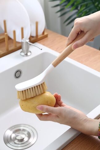 Dish Washing Brush Sisal with Bamboo Handle Dish Scrubber, Scrub Brush for Pans, Pots, Dishwashing and Cleaning Brushes (Square Brush and Short Brush) in Saudi Arabia