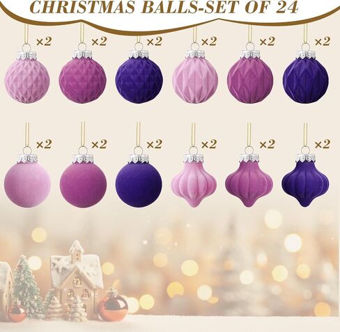 24 Pcs Velvet Christmas Ornaments Balls Bulk 3.15" Flocked Christmas Tree Ornaments Velvet Xmas Tree Hanging Ornaments for Holiday Home Decor (Beige) in Saudi Arabia
