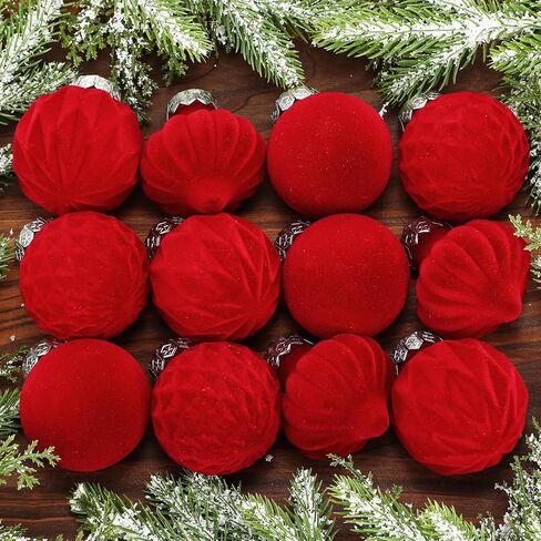 24 Pcs Velvet Christmas Ornaments Balls Bulk 3.15" Flocked Christmas Tree Ornaments Velvet Xmas Tree Hanging Ornaments for Holiday Home Decor (Beige) in Saudi Arabia