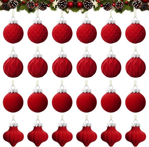 24 Pcs Velvet Christmas Ornaments Balls Bulk 3.15" Flocked Christmas Tree Ornaments Velvet Xmas Tree Hanging Ornaments for Holiday Home Decor (Beige) in Saudi Arabia