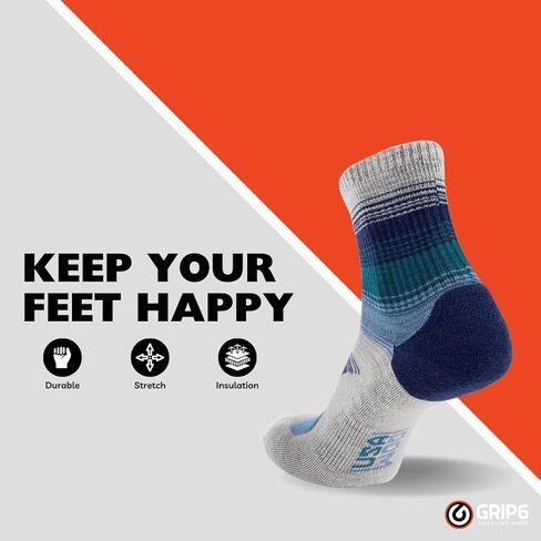 GRIP6 Everyday Merino Wool Socks - Lightweight Wool Hiking Socks - Warm Crew Socks for Men and Women - Cold Weather Gear - in Kuwait