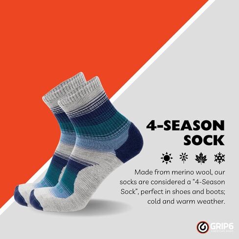 GRIP6 Everyday Merino Wool Socks - Lightweight Wool Hiking Socks - Warm Crew Socks for Men and Women - Cold Weather Gear - in Kuwait
