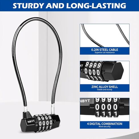 Cable Locks with Combination,Steel Cable Rope Wire 4-Digit Combination Lock with Resettable Code for Bikes, Lockers, File Cabinets, Wardrobes, Small Fences,gate Lock, Pool Padlock. in Saudi Arabia