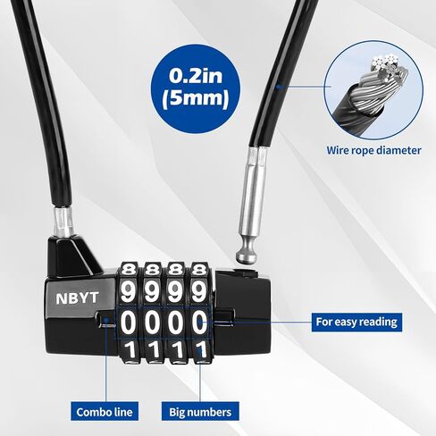Cable Locks with Combination,Steel Cable Rope Wire 4-Digit Combination Lock with Resettable Code for Bikes, Lockers, File Cabinets, Wardrobes, Small Fences,gate Lock, Pool Padlock. in Saudi Arabia