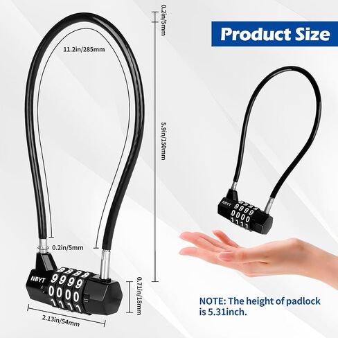 Cable Locks with Combination,Steel Cable Rope Wire 4-Digit Combination Lock with Resettable Code for Bikes, Lockers, File Cabinets, Wardrobes, Small Fences,gate Lock, Pool Padlock. in Saudi Arabia