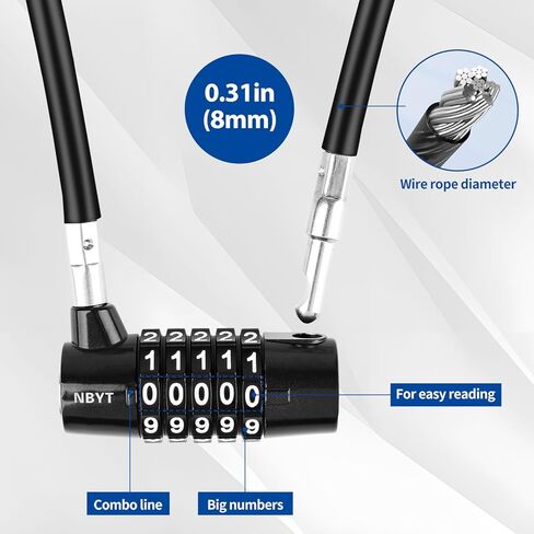 Cable Locks with Combination,Steel Cable Rope Wire 4-Digit Combination Lock with Resettable Code for Bikes, Lockers, File Cabinets, Wardrobes, Small Fences,gate Lock, Pool Padlock. in Kuwait