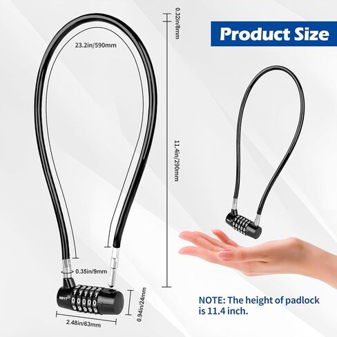 Cable Locks with Combination,Steel Cable Rope Wire 4-Digit Combination Lock with Resettable Code for Bikes, Lockers, File Cabinets, Wardrobes, Small Fences,gate Lock, Pool Padlock. in Kuwait