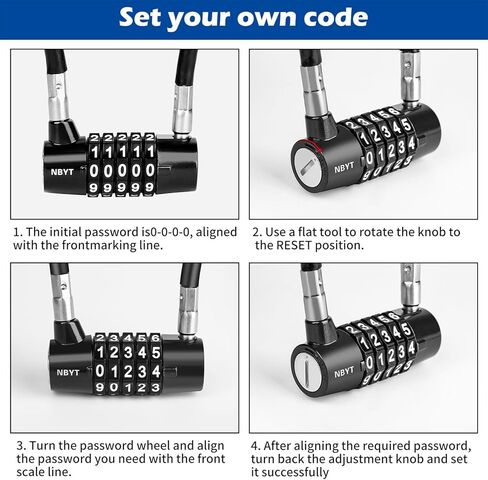Cable Locks with Combination,Steel Cable Rope Wire 4-Digit Combination Lock with Resettable Code for Bikes, Lockers, File Cabinets, Wardrobes, Small Fences,gate Lock, Pool Padlock. in Kuwait