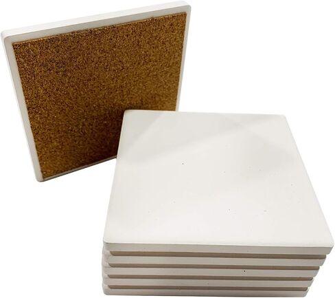 Absorbent White Stone Coaster Blanks for Crafts, 4-inch, White with Cork Back, Decorate Your Own Cup Coaster DIY Project (6-Pack) (SJT00094) in Saudi Arabia