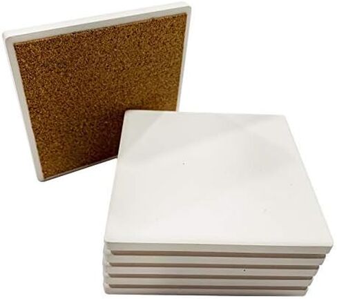 Absorbent White Stone Coaster Blanks for Crafts, 4-inch, White with Cork Back, Decorate Your Own Cup Coaster DIY Project (6-Pack) (SJT00094) in Saudi Arabia