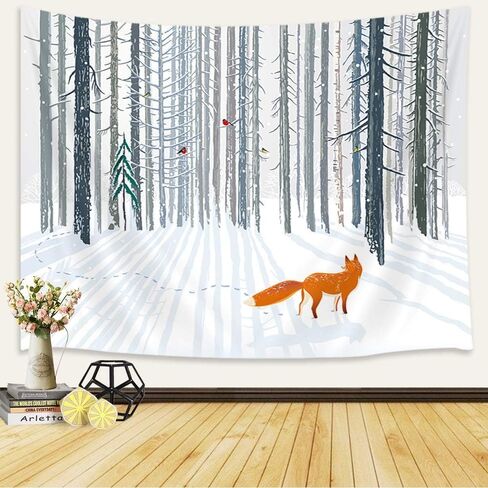 Jawo 71x60 بوصة الشتاء عيد الميلاد نسيج الجدار شنقا الثعلب في الغابة مشهد المفروشات لغرفة النوم غرفة المعيشة النوم جدار ديكور النسيج خلفية in Kuwait