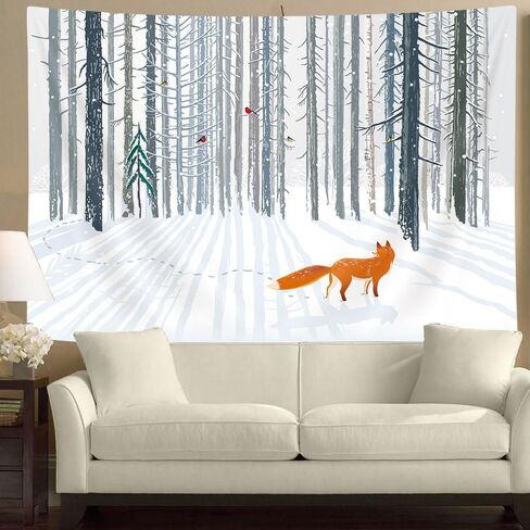 Jawo 71x60 بوصة الشتاء عيد الميلاد نسيج الجدار شنقا الثعلب في الغابة مشهد المفروشات لغرفة النوم غرفة المعيشة النوم جدار ديكور النسيج خلفية in Kuwait