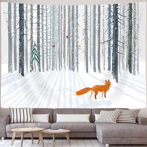 Jawo 71x60 بوصة الشتاء عيد الميلاد نسيج الجدار شنقا الثعلب في الغابة مشهد المفروشات لغرفة النوم غرفة المعيشة النوم جدار ديكور النسيج خلفية in Kuwait