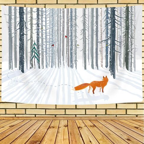Jawo 71x60 بوصة الشتاء عيد الميلاد نسيج الجدار شنقا الثعلب في الغابة مشهد المفروشات لغرفة النوم غرفة المعيشة النوم جدار ديكور النسيج خلفية in Kuwait