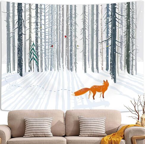 Jawo 71x60 بوصة الشتاء عيد الميلاد نسيج الجدار شنقا الثعلب في الغابة مشهد المفروشات لغرفة النوم غرفة المعيشة النوم جدار ديكور النسيج خلفية in Kuwait