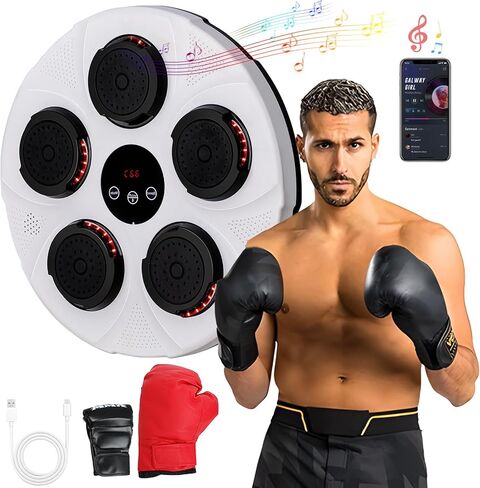 آلة الملاكمة الموسيقية Dollate مثبتة على الحائط، آلة ملاكمة إلكترونية مع قفازات ملاكمة، معدات الملاكمة الإلكترونية للتمرين على الهدف للأطفال والكبار في صالة الألعاب الرياضية الداخلية، أبيض in Kuwait