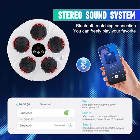 آلة الملاكمة الموسيقية Dollate مثبتة على الحائط، آلة ملاكمة إلكترونية مع قفازات ملاكمة، معدات الملاكمة الإلكترونية للتمرين على الهدف للأطفال والكبار في صالة الألعاب الرياضية الداخلية، أبيض in Kuwait